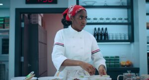 Still of actor Ayo Edebiri preparing dishes from The Bear, Season 2 Episode 10, audition, self-tapes, character