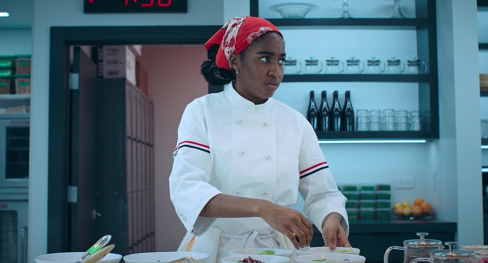Still of actor Ayo Edebiri preparing dishes from The Bear, Season 2 Episode 10, audition, self-tapes, character